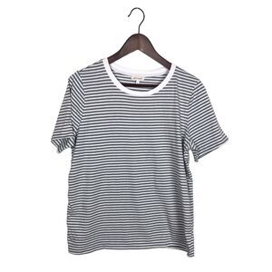 Ella Moss Gray White Striped Short Sleeve T-Shirt Women's Size Large